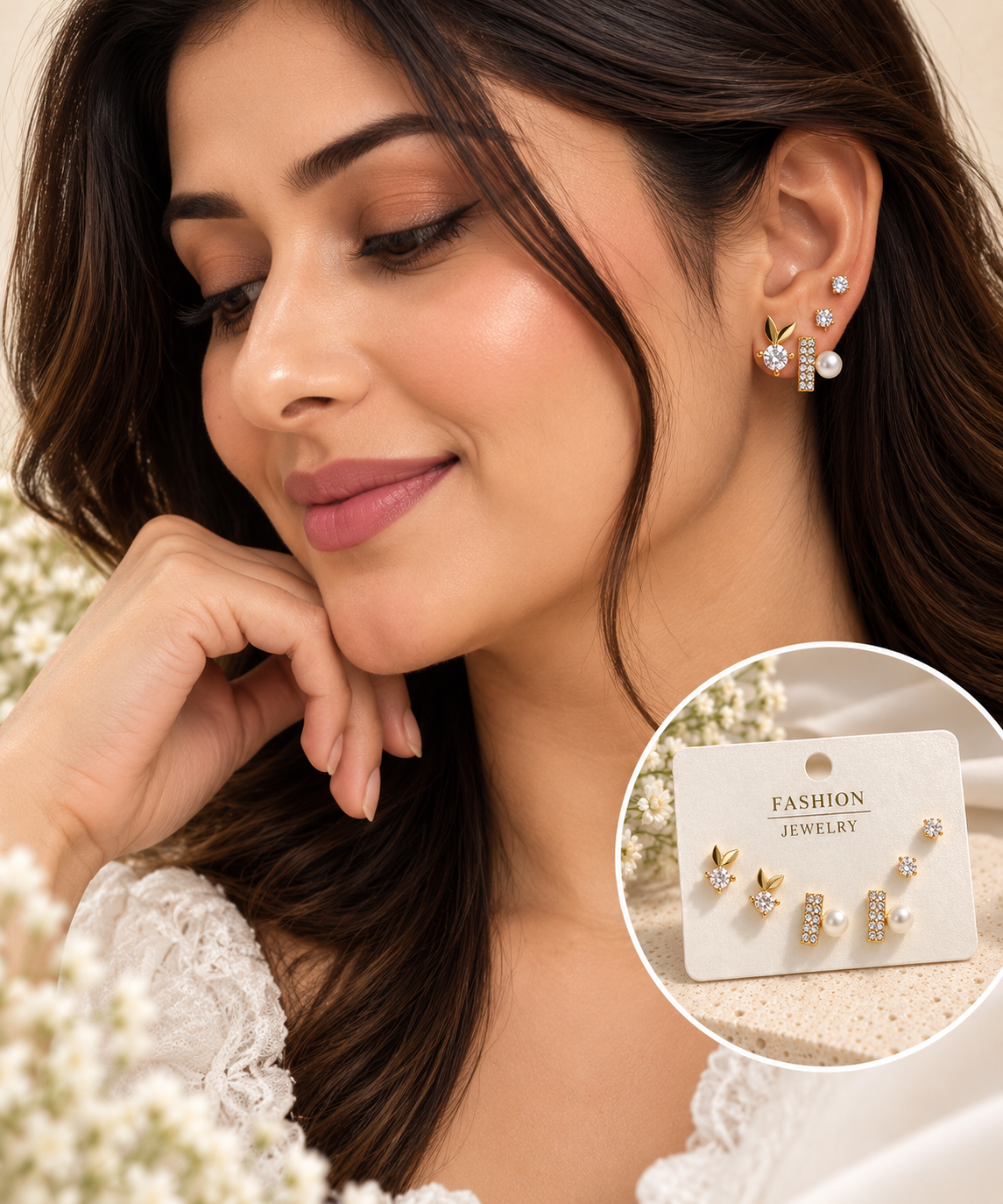 bunny pearl studs set