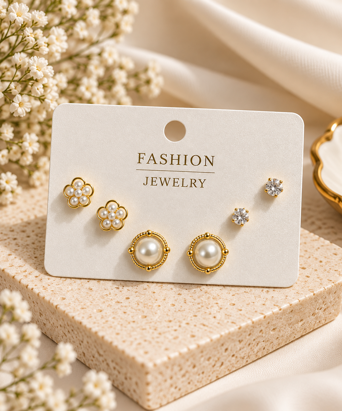 floral pearl studs set