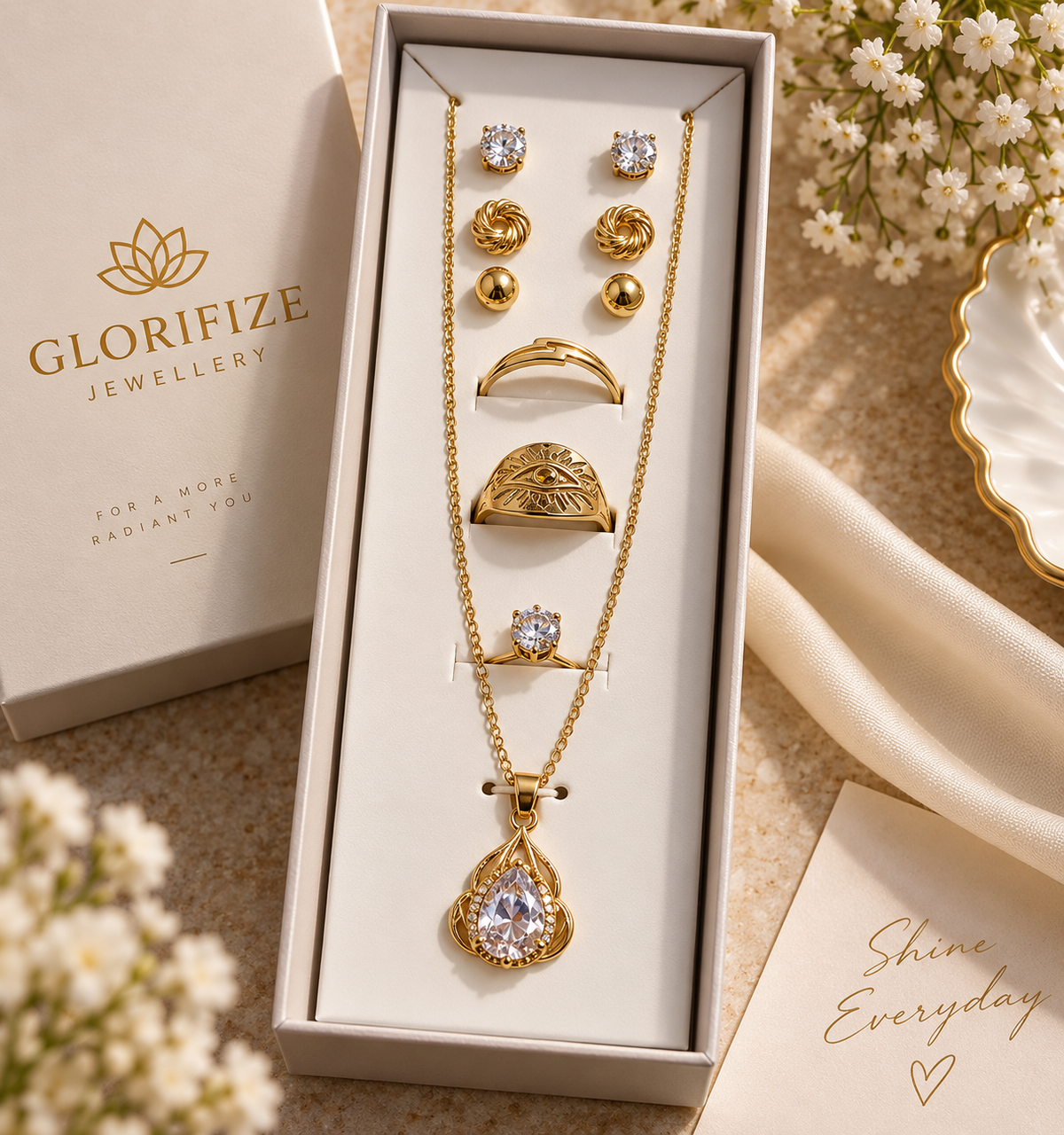Gold Floral Zircon Jewellery Set