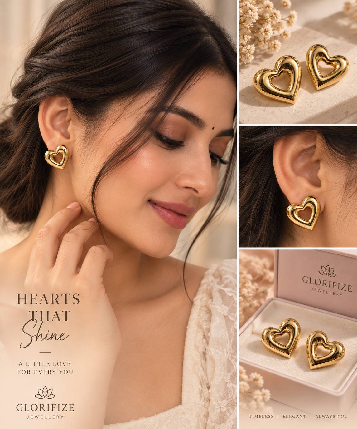 Open Heart Studs - Gold Finish