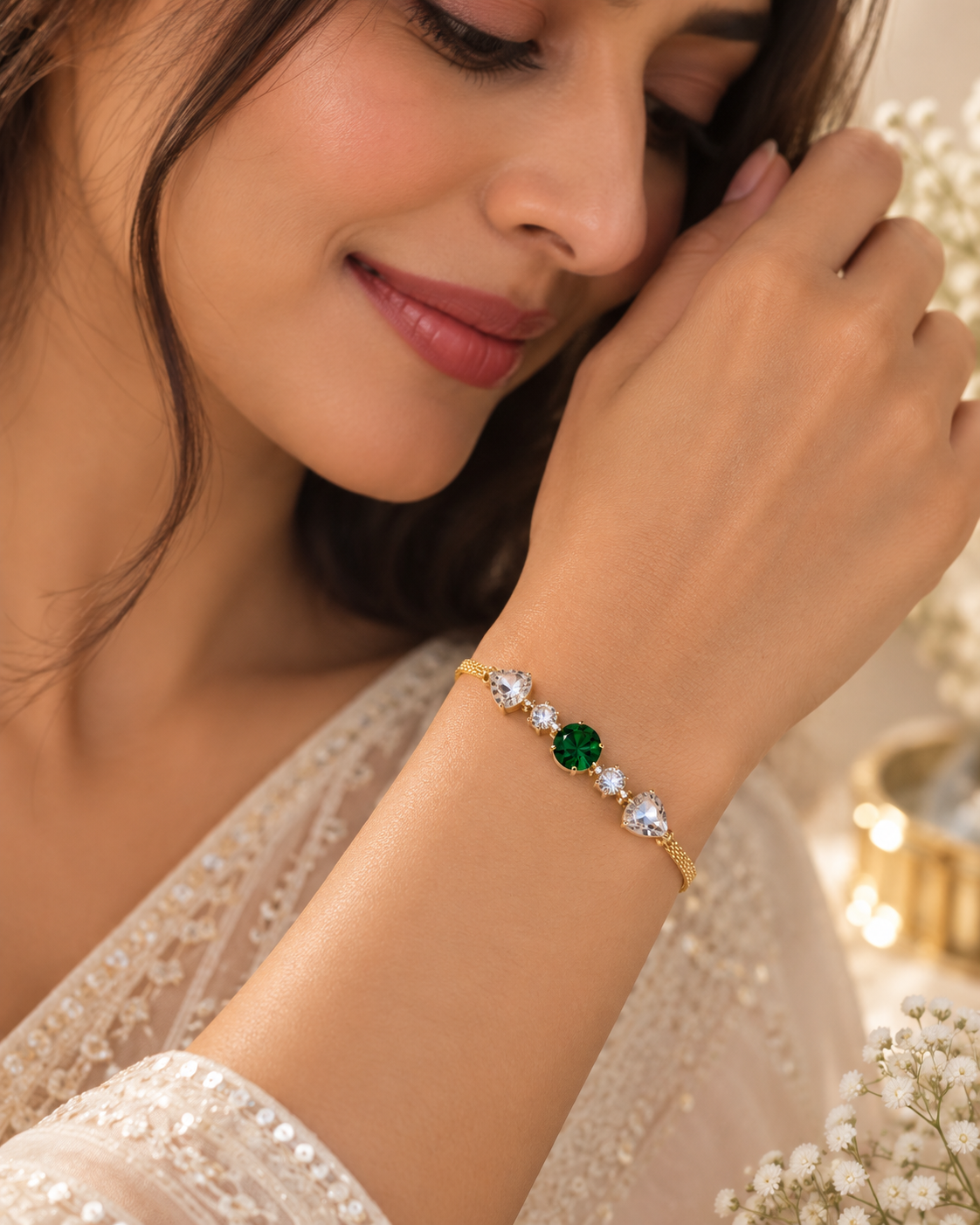 Gold plated Emerald Gemstone Bracelet