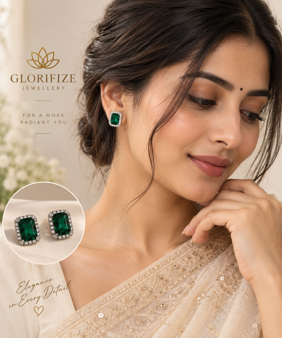 Emerald Halo Studs
