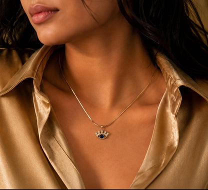 Evil Eye Crystal Pendant Necklace – Gold-Plated Protection Charm Necklace for Women