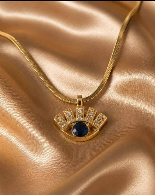 Evil Eye Crystal Pendant Necklace – Gold-Plated Protection Charm Necklace for Women