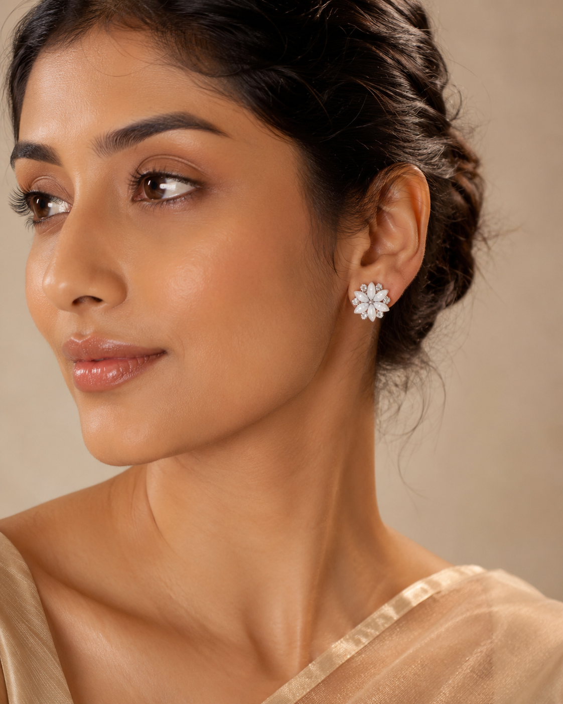 Shreevika White Opal Flower Stud Earrings | Silver-Tone Crystal Floral Stud Earrings for Women & Girls | Elegant Party Wear Fashion Jewelry