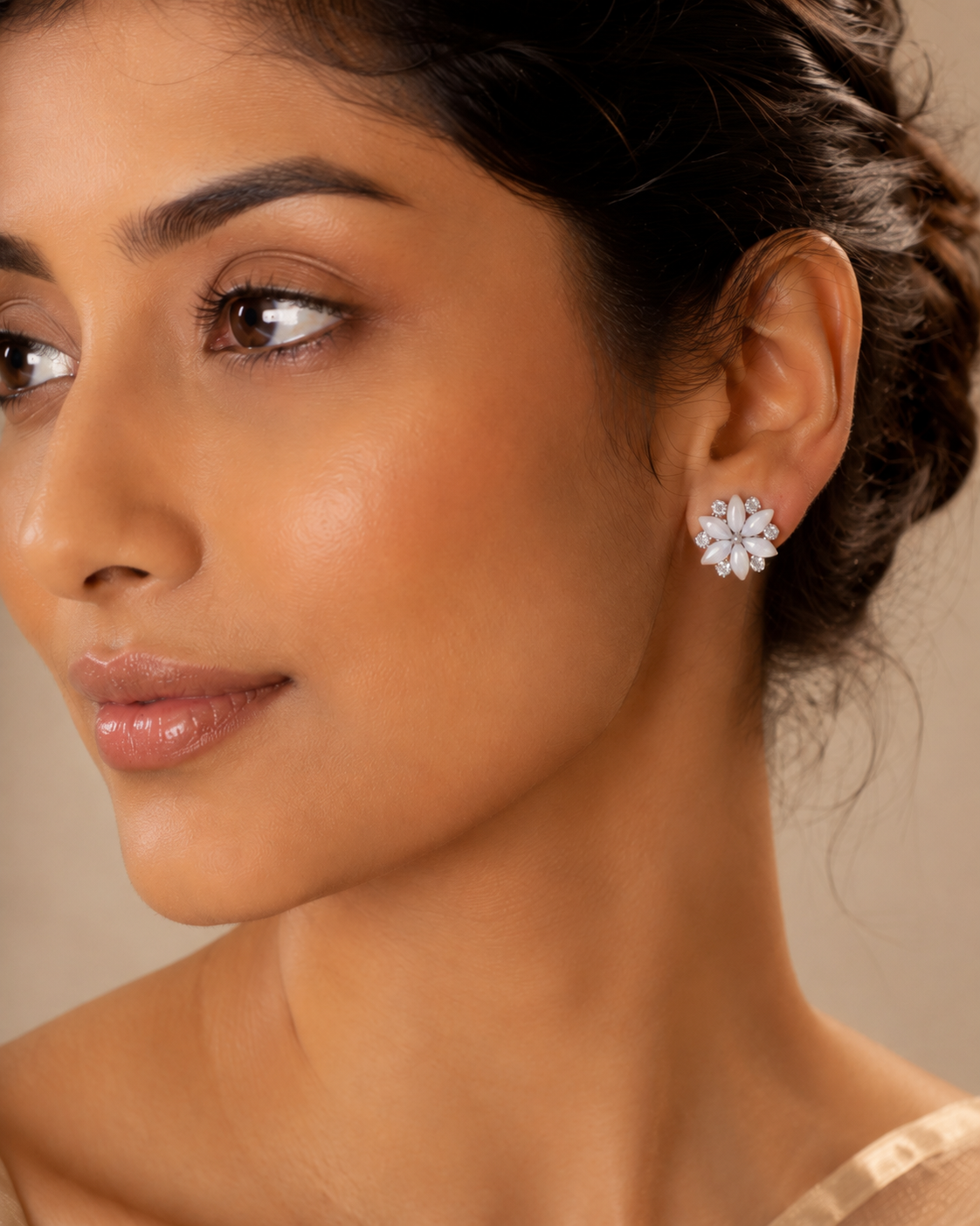 Shreevika White Opal Flower Stud Earrings | Silver-Tone Crystal Floral Stud Earrings for Women & Girls | Elegant Party Wear Fashion Jewelry