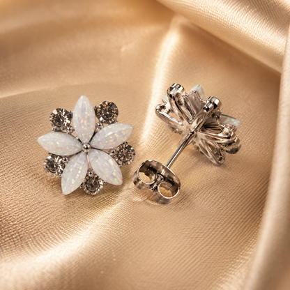 Shreevika White Opal Flower Stud Earrings | Silver-Tone Crystal Floral Stud Earrings for Women & Girls | Elegant Party Wear Fashion Jewelry