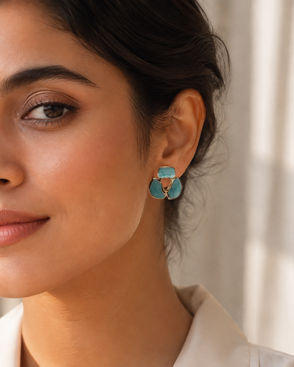 Shreevika Aqua Blue Enamel Abstract Stud Earrings | Gold-Tone Contemporary Geometric Earrings for Women & Girls | Lightweight Statement Fashion Jewelry