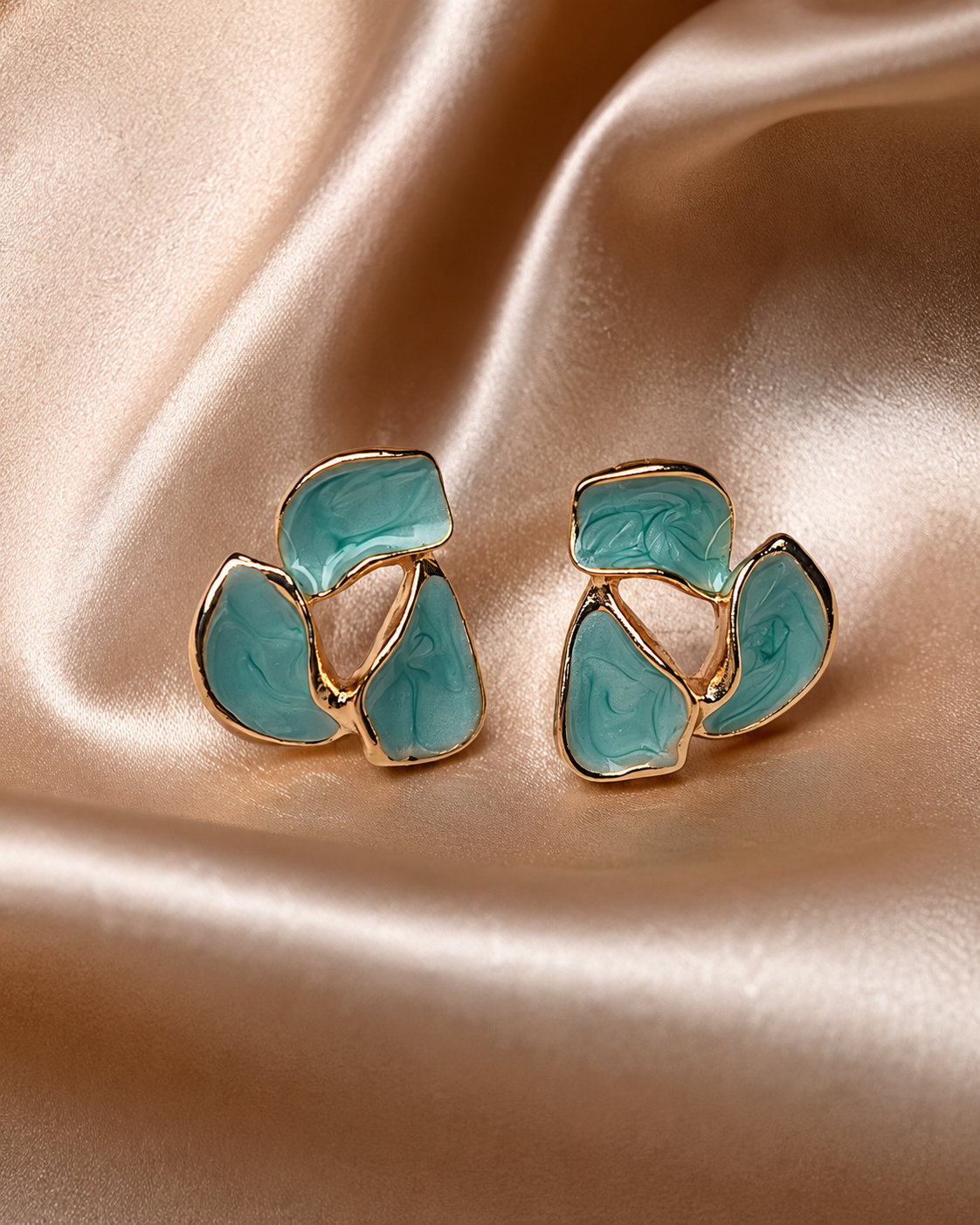 Shreevika Aqua Blue Enamel Abstract Stud Earrings | Gold-Tone Contemporary Geometric Earrings for Women & Girls | Lightweight Statement Fashion Jewelry