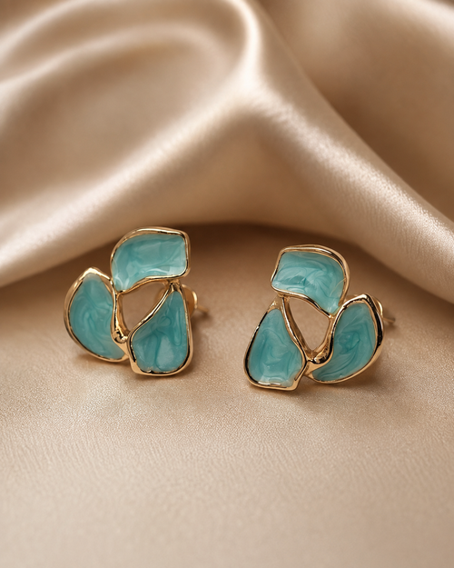 Shreevika Aqua Blue Enamel Abstract Stud Earrings | Gold-Tone Contemporary Geometric Earrings for Women & Girls | Lightweight Statement Fashion Jewelry
