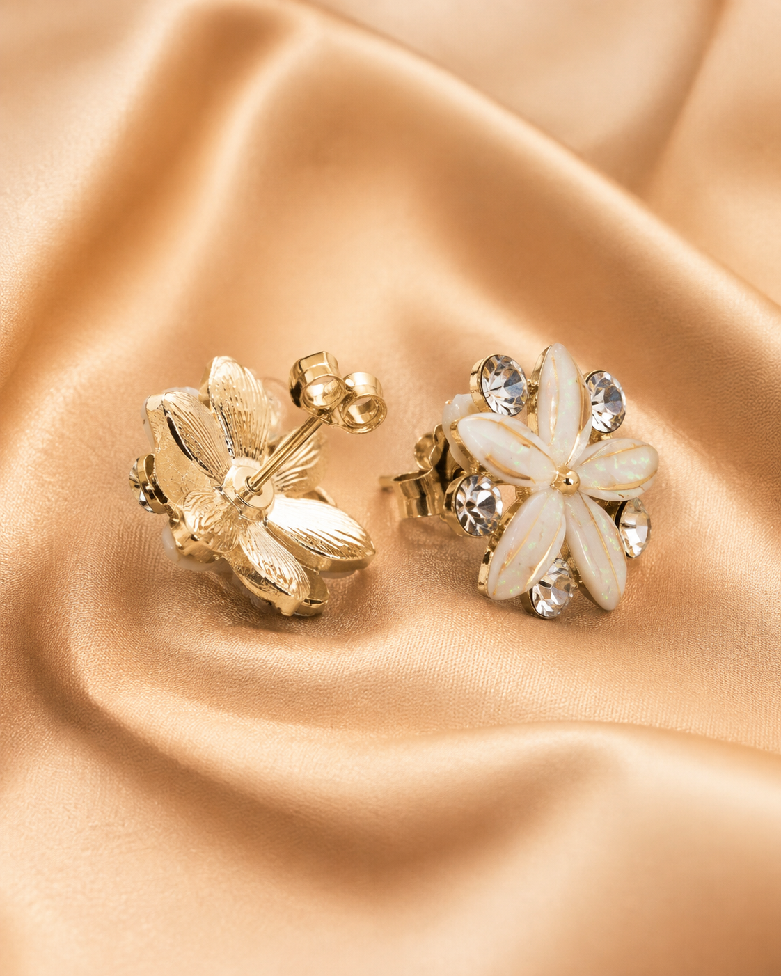 Shreevika White Opal Floral Stud Earrings | Gold-Plated Crystal Flower Stud Earrings for Women & Girls | Elegant Lightweight Party Wear Fashion Jewelry