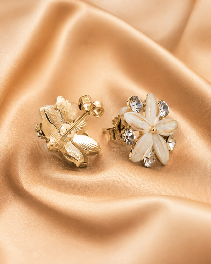 Shreevika White Opal Floral Stud Earrings | Gold-Plated Crystal Flower Stud Earrings for Women & Girls | Elegant Lightweight Party Wear Fashion Jewelry