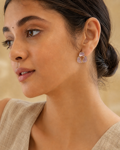 Shreevika Blush Pink Enamel Abstract Stud Earrings | Gold-Plated Contemporary Geometric Earrings for Women & Girls | Lightweight Minimalist Fashion Jewelry