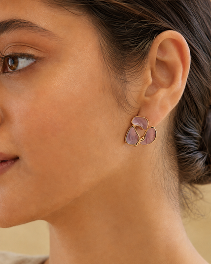 Shreevika Blush Pink Enamel Abstract Stud Earrings | Gold-Plated Contemporary Geometric Earrings for Women & Girls | Lightweight Minimalist Fashion Jewelry