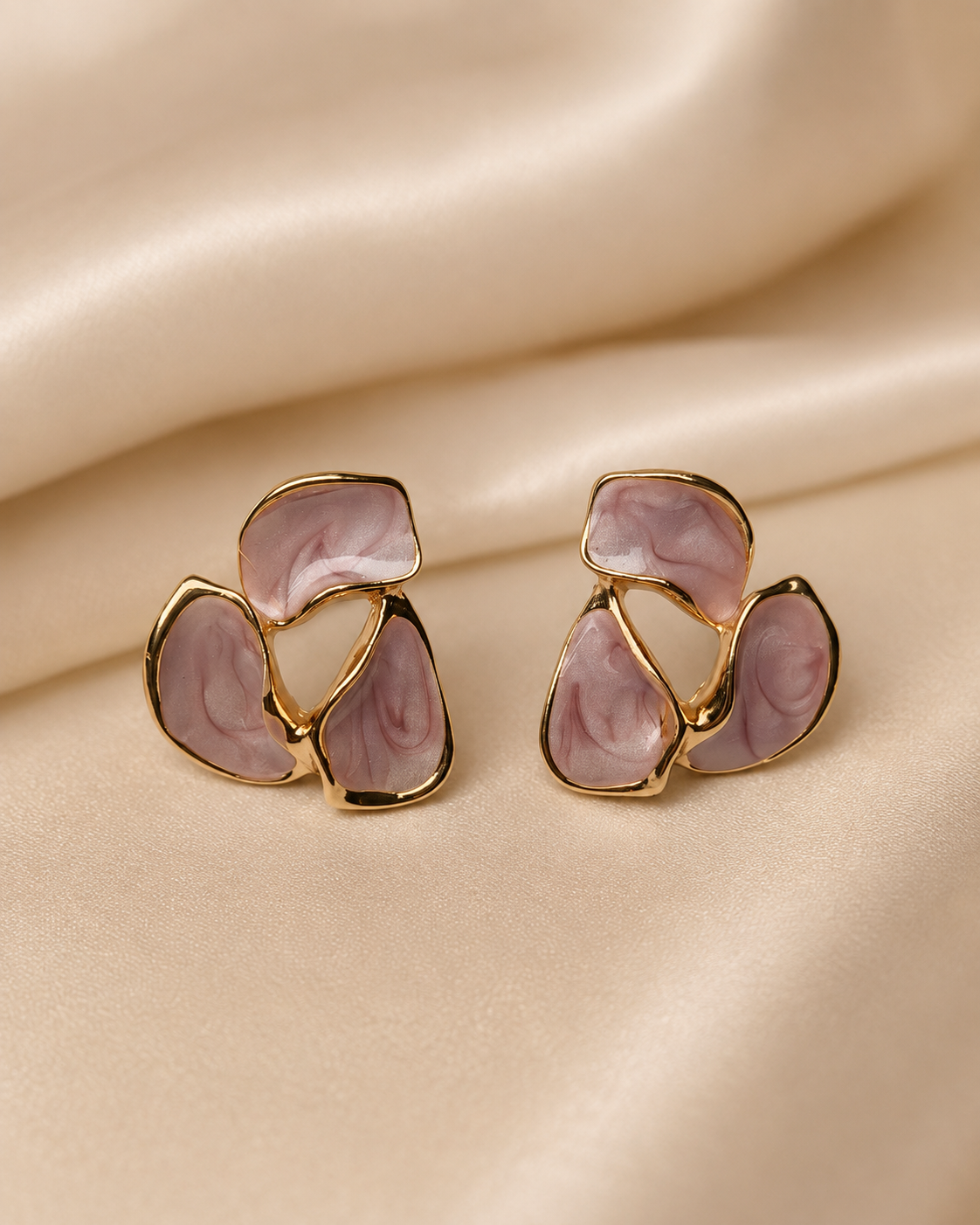 Shreevika Blush Pink Enamel Abstract Stud Earrings | Gold-Plated Contemporary Geometric Earrings for Women & Girls | Lightweight Minimalist Fashion Jewelry