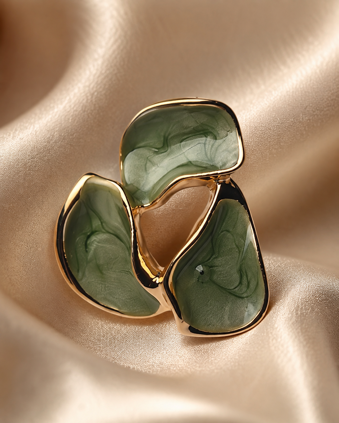 Green Marble Statement Ring for Women | Gold-Plated Adjustable Cocktail Ring | Trendy Fashion Jewelry