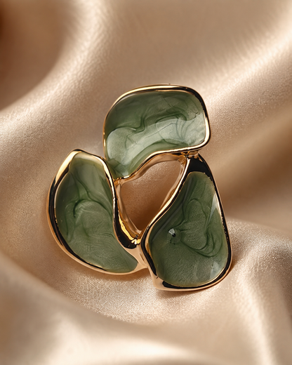 Green Marble Statement Ring for Women | Gold-Plated Adjustable Cocktail Ring | Trendy Fashion Jewelry