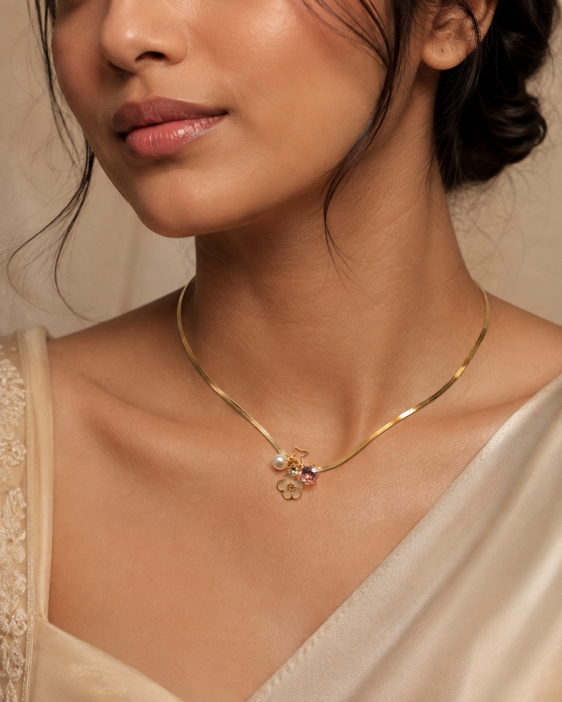 Floral Charm Gold-Plated Pendant Necklace for Women