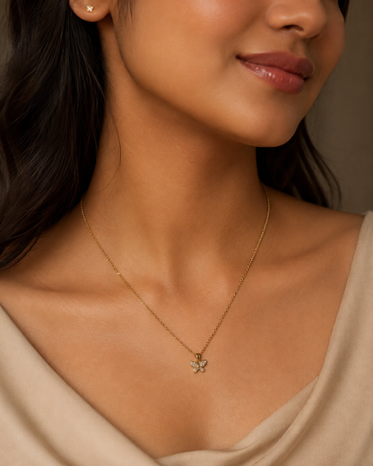 Butterfly Crystal Pendant Necklace – Elegant Gold-Plated Charm Necklace for Women
