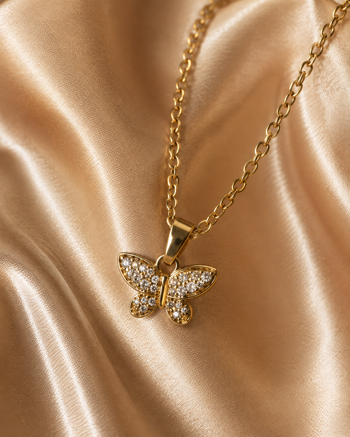 Butterfly Crystal Pendant Necklace – Elegant Gold-Plated Charm Necklace for Women