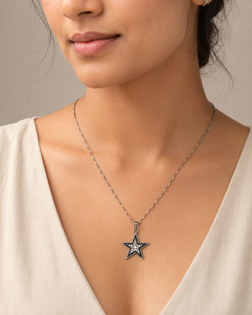 Black Star Crystal Pendant Necklace for Women