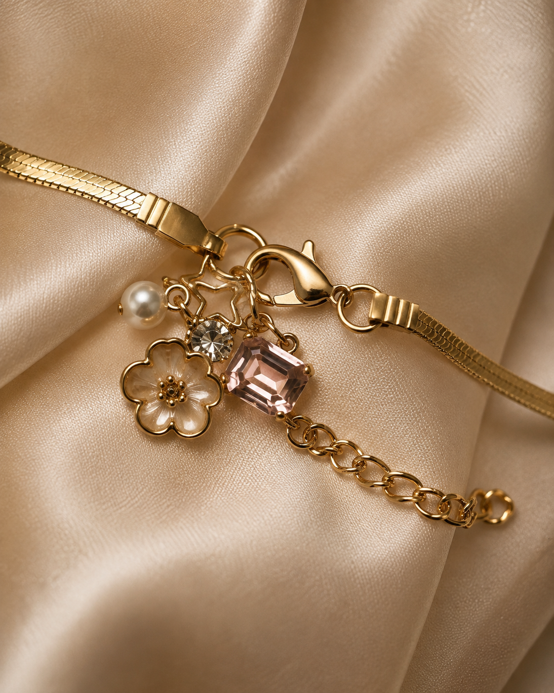 Celestial Bloom Charm Necklace – Gold Plated Snake Chain