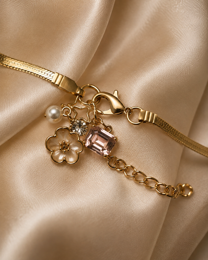 Celestial Bloom Charm Necklace – Gold Plated Snake Chain