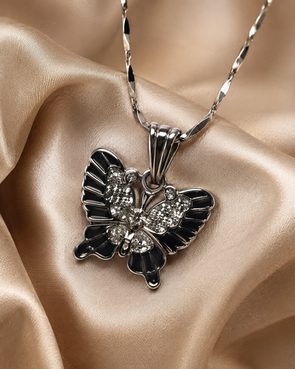 Crystal Butterfly Pendant Necklace for Women – Silver Plated