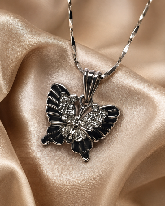 Crystal Butterfly Pendant Necklace for Women – Silver Plated
