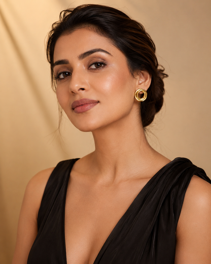 Gold-plated interlocked knot stud earrings