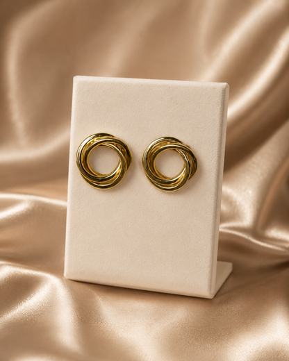 Gold-plated interlocked knot stud earrings