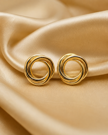 Gold-plated interlocked knot stud earrings