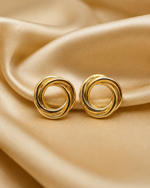 Gold-plated interlocked knot stud earrings
