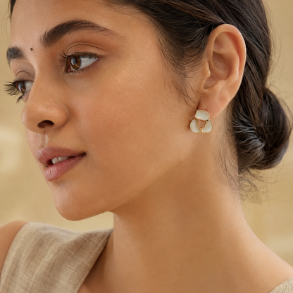 Shreevika Gold-Plated Mother of Pearl Floral Stud Earrings for Women | Elegant Korean Minimal Earrings | Lightweight Daily Wear Fashion Jewelry