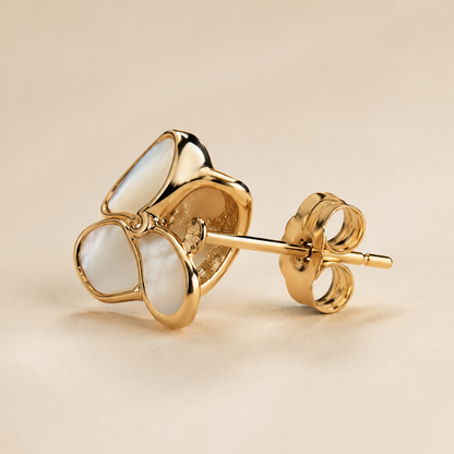 Shreevika Gold-Plated Mother of Pearl Floral Stud Earrings for Women | Elegant Korean Minimal Earrings | Lightweight Daily Wear Fashion Jewelry