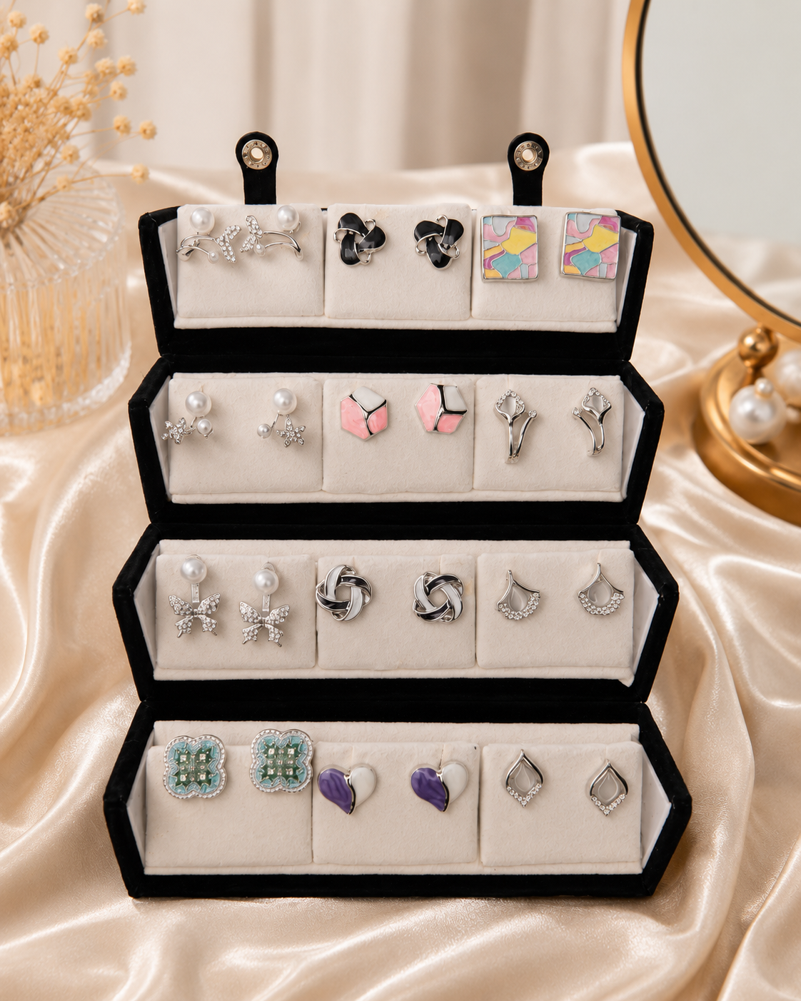 Shreevika Premium Korean Style Stud Earrings Combo for Women & Girls | 12 Pairs | Silver-Plated Fashion Earrings | Lightweight Daily Wear | Gift Set