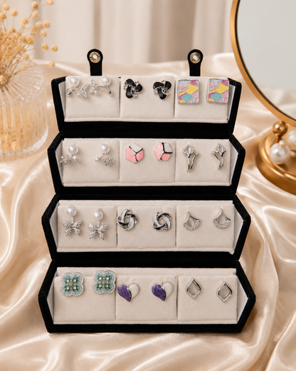 Shreevika Premium Korean Style Stud Earrings Combo for Women & Girls | 12 Pairs | Silver-Plated Fashion Earrings | Lightweight Daily Wear | Gift Set