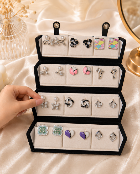 Shreevika Premium Korean Style Stud Earrings Combo for Women & Girls | 12 Pairs | Silver-Plated Fashion Earrings | Lightweight Daily Wear | Gift Set