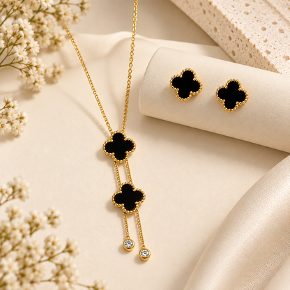 Noir Clover Layered Necklace Set