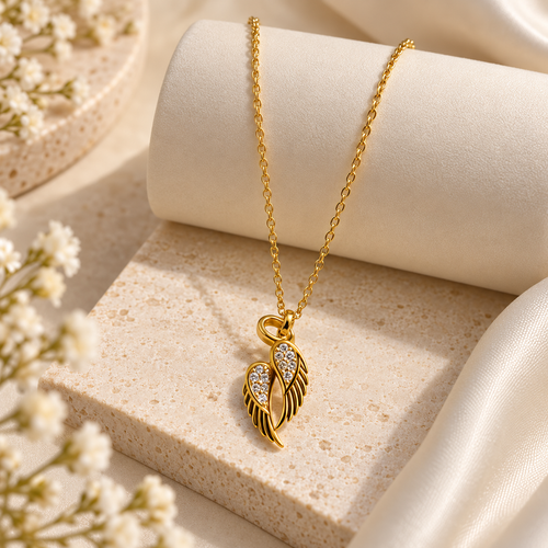 Golden Angel Wing Pendant Necklace
