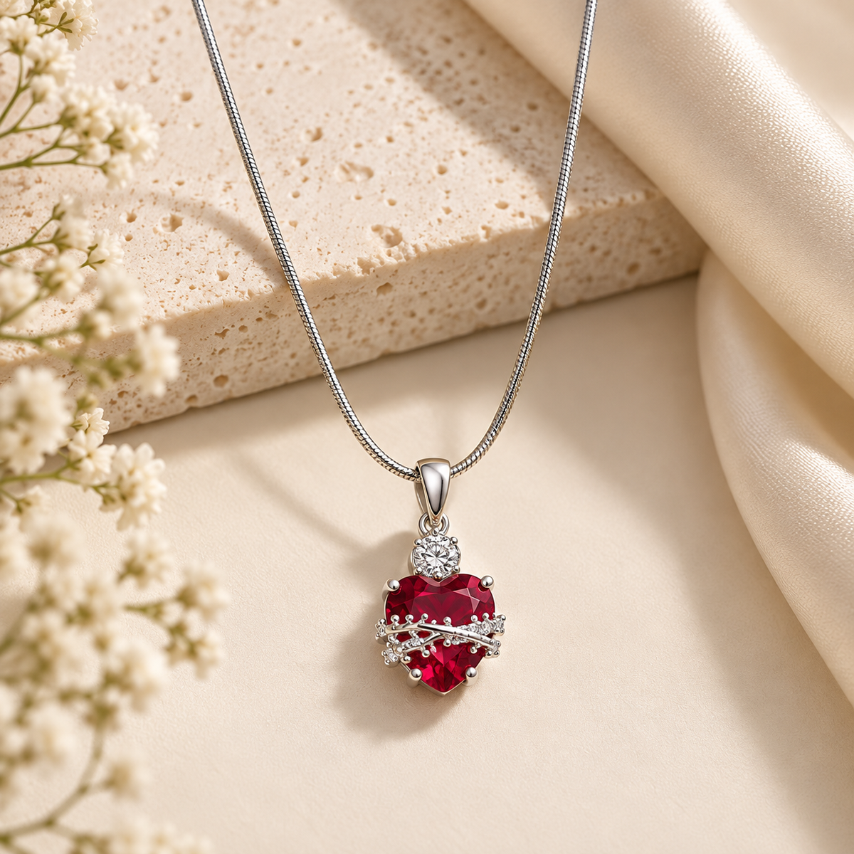 Crimson Heart Crystal Necklace