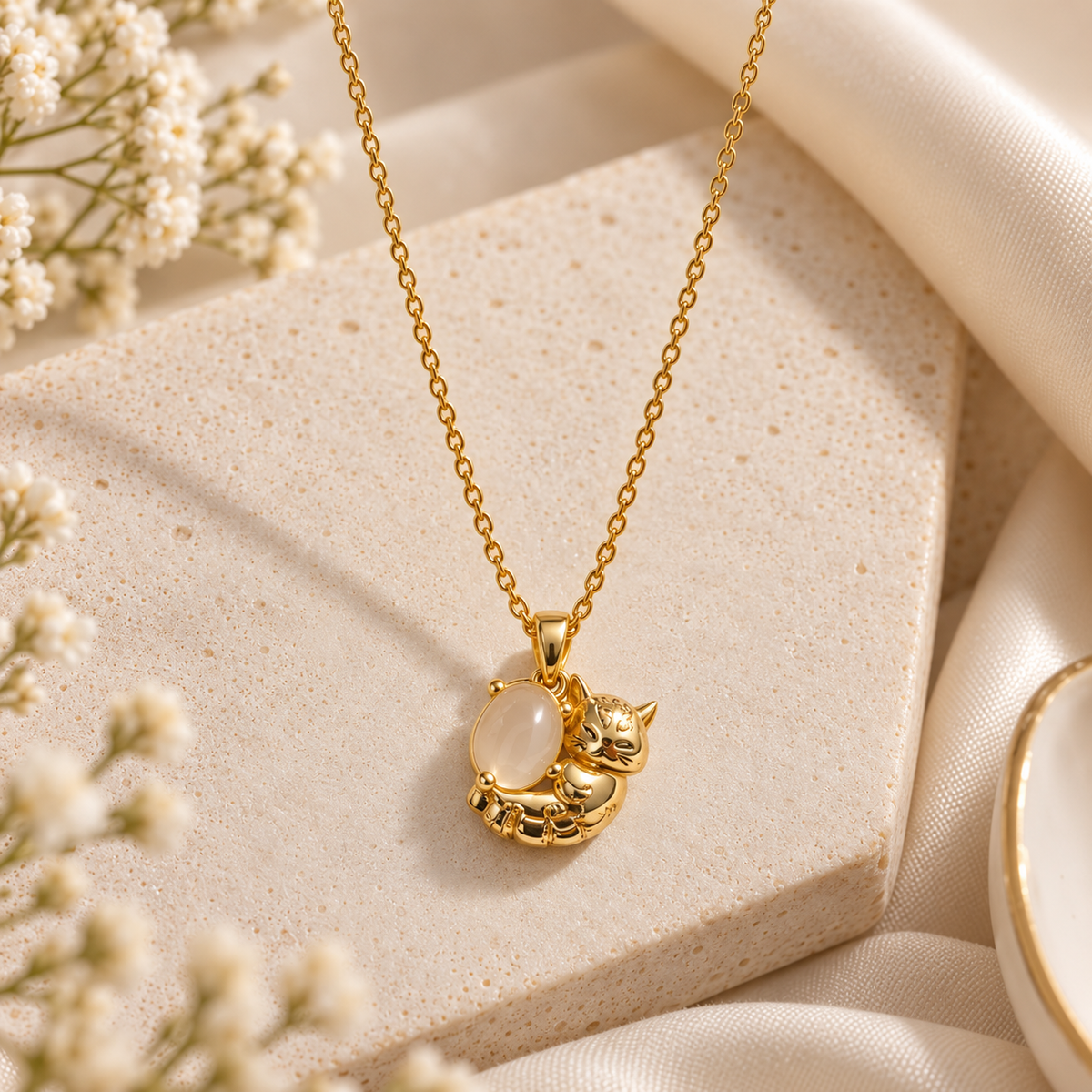 Fortune Cat Charm Necklace