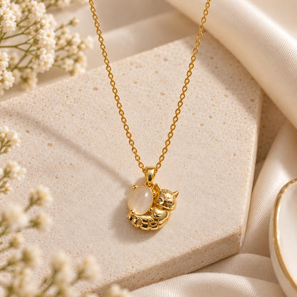 Fortune Cat Charm Necklace