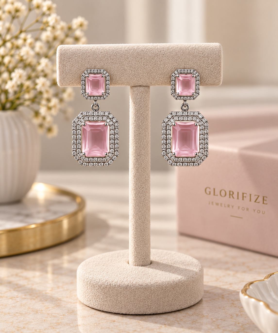 Pink Crystal Grace Earrings