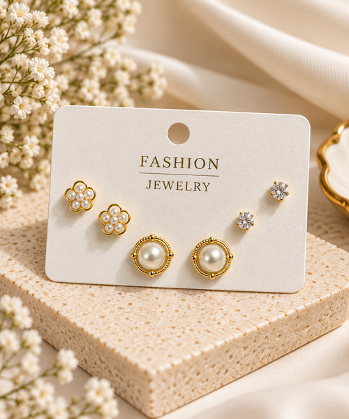 floral pearl studs set