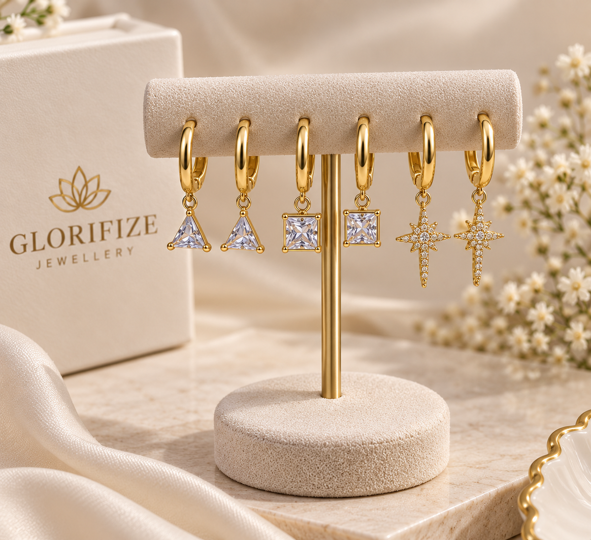 Gold Crystal Hoop Earrings