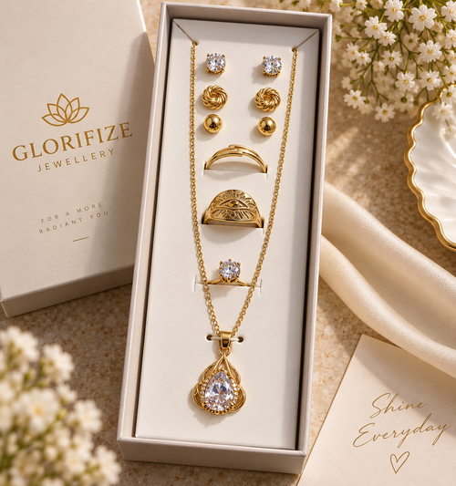 Gold Floral Zircon Jewellery Set