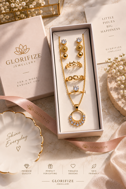 Gold Circle & Crystal Jewellery Set