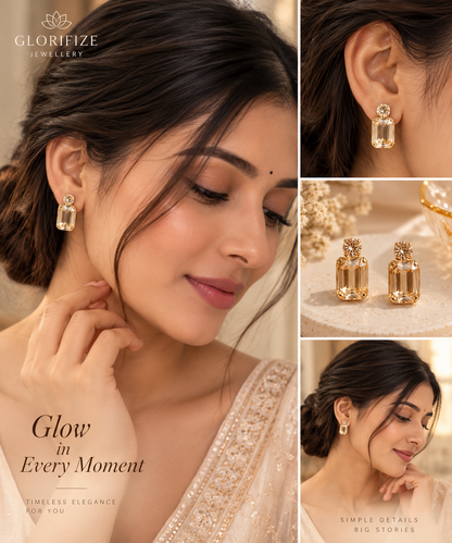 Rectangular Champangne Gemstone Earring