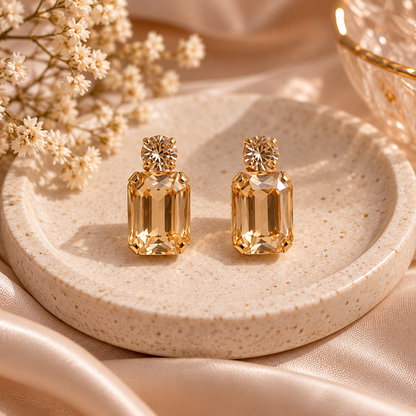 Rectangular Champangne Gemstone Earring